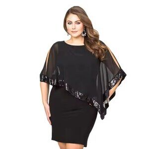 Size 12 Black Cold‎ Shoulder Embellished Capelet Dress Evening Wedding Event